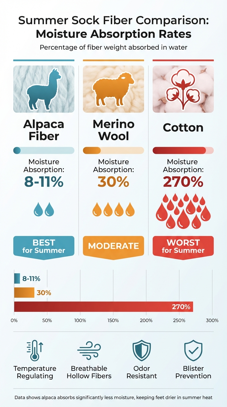 Alpaca vs Cotton vs Merino Wool: Moisture Absorption Comparison for Summer Socks