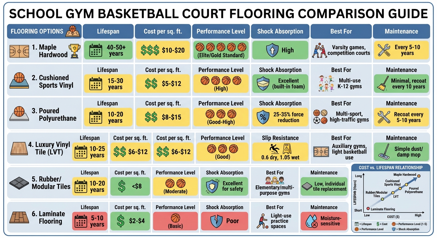 School Gym Basketball Court Flooring Comparison: Cost, Lifespan, and Performance