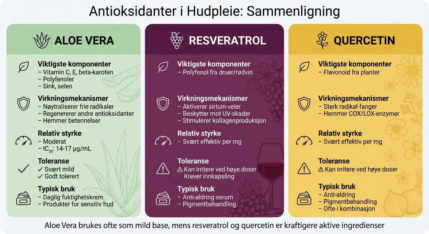 Aloe Vera vs Resveratrol vs Quercetin: Sammenligning av antioksidanter i hudpleie