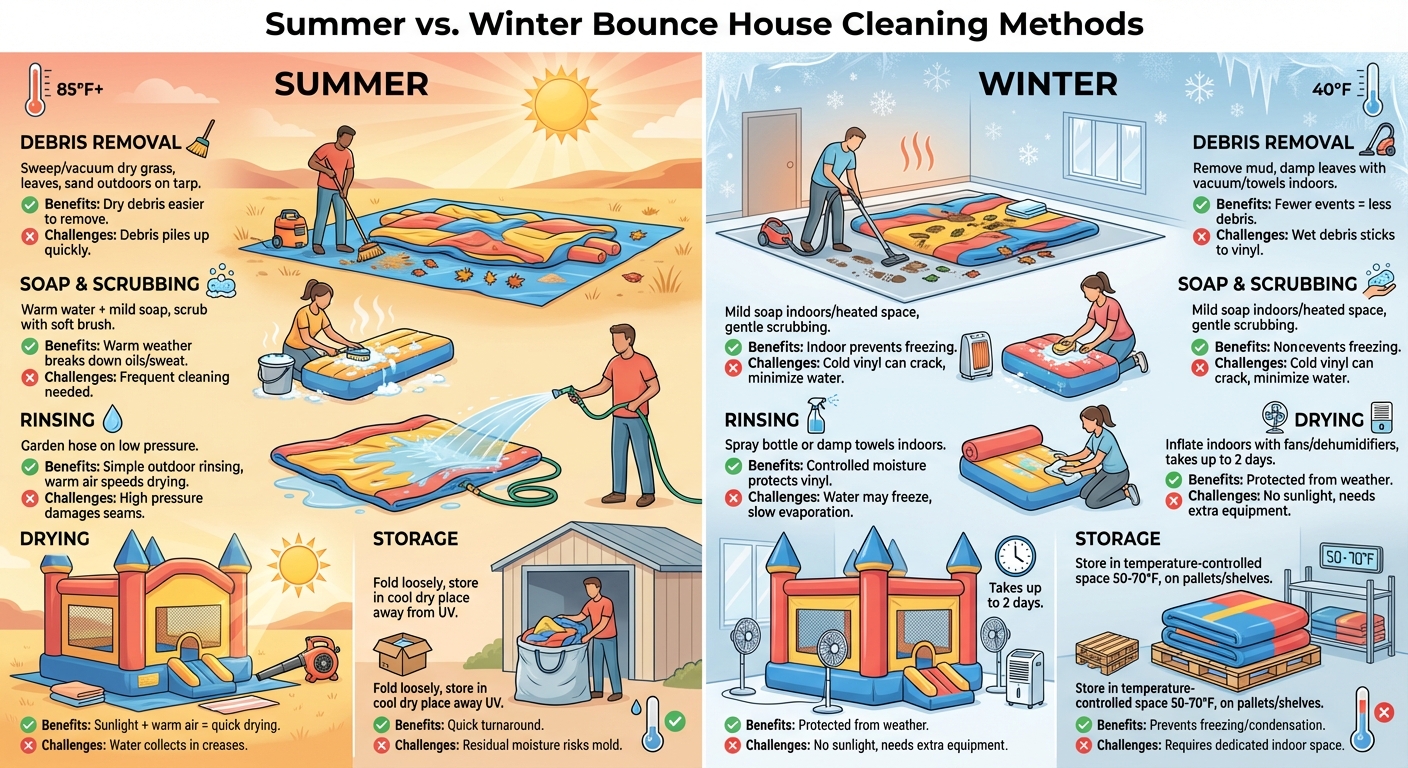 Summer vs Winter Bounce House Cleaning Methods Comparison