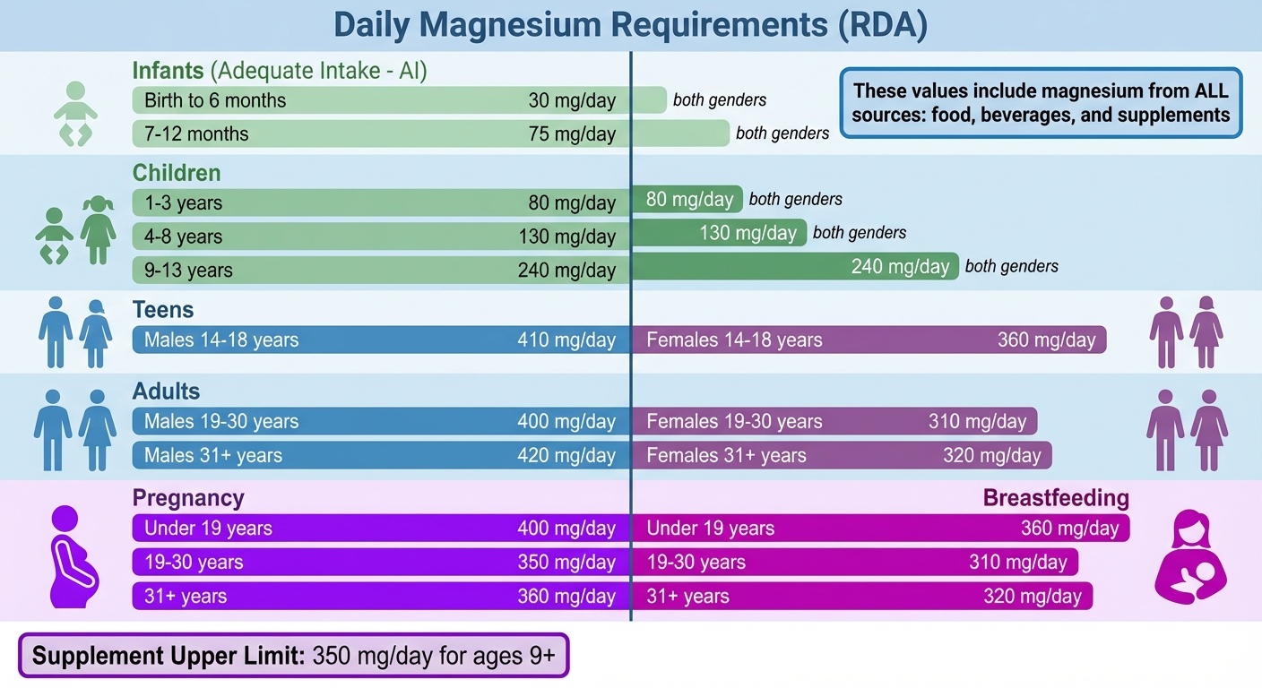 Daily Magnesium Requirements by Age, Gender, and Life Stage