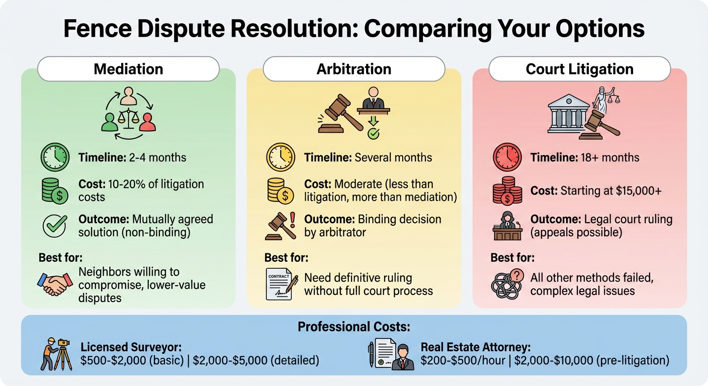 Fence Dispute Resolution Methods: Timeline and Cost Comparison