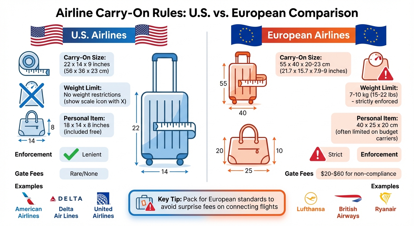 U.S. vs European Airlines Carry-On Rules Comparison Chart