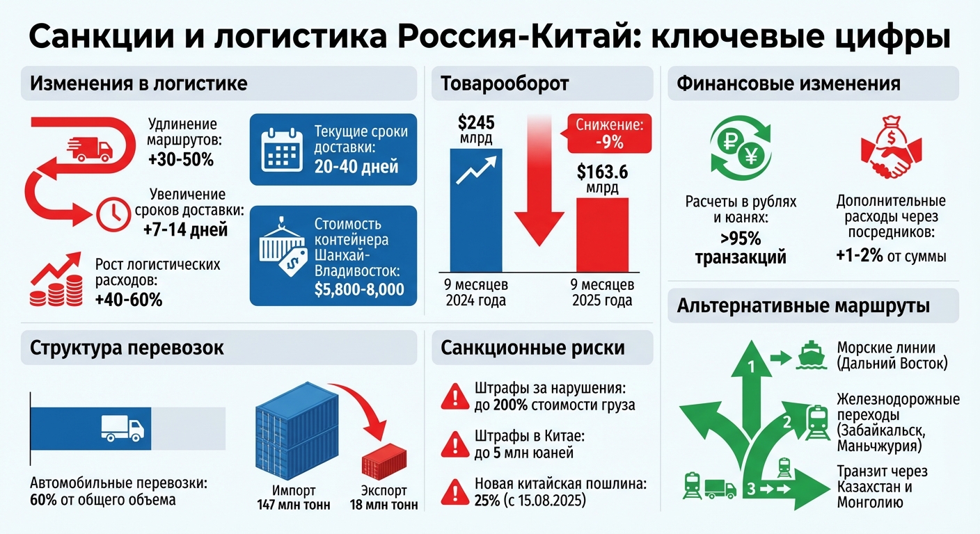 Пример: влияние санкций на логистику между Россией и Китаем – ключевые показатели 2022-2025