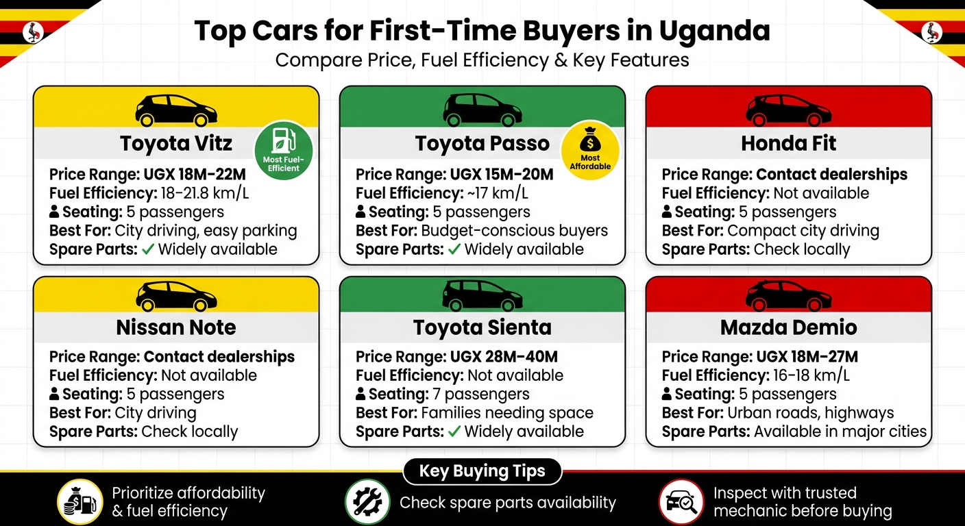 Top 6 Cars for First-Time Buyers in Uganda: Price, Fuel Efficiency & Features Comparison