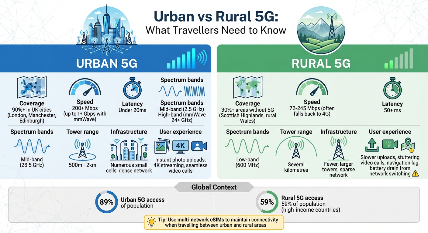 Urban vs Rural 5G Coverage: Speed, Latency and Access Comparison for Travellers