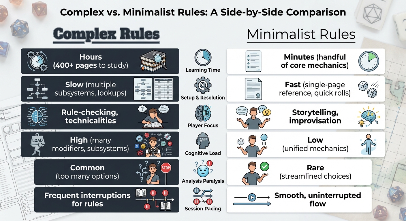 Complex vs Minimalist RPG Rules Comparison