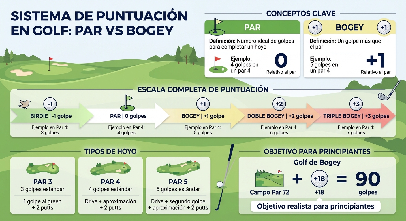 Guía visual de puntuación en golf: Par, Bogey, Birdie y más