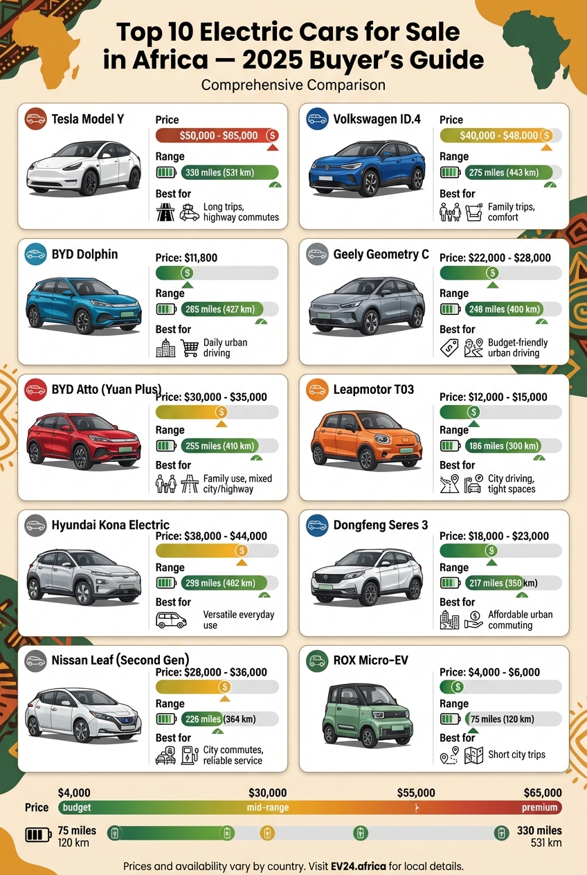 Top 10 Electric Cars for Africa 2025: Price, Range & Best Use Comparison