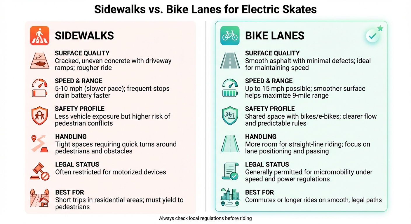 Electric Skates: Sidewalks vs Bike Lanes Comparison Chart