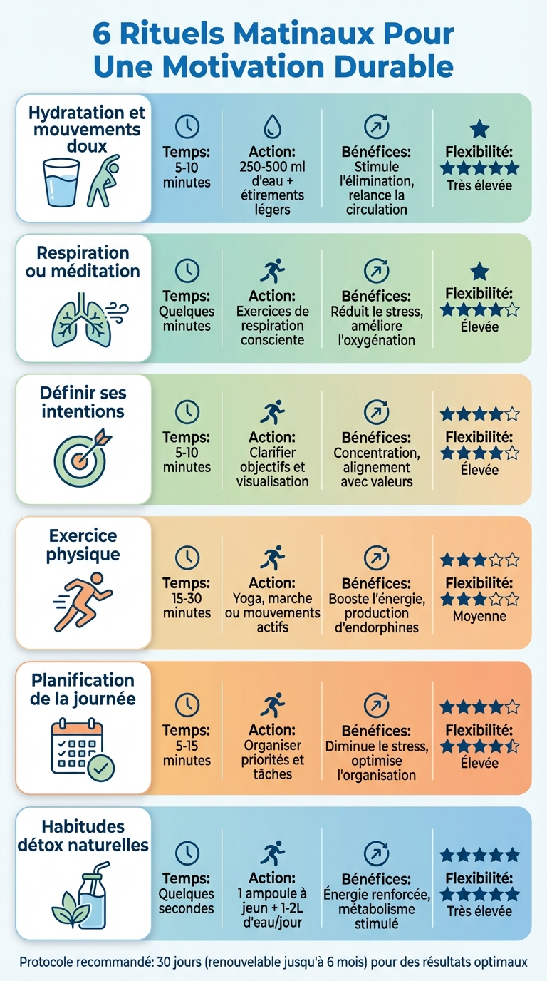 Comparaison des 6 rituels matinaux pour motivation et énergie