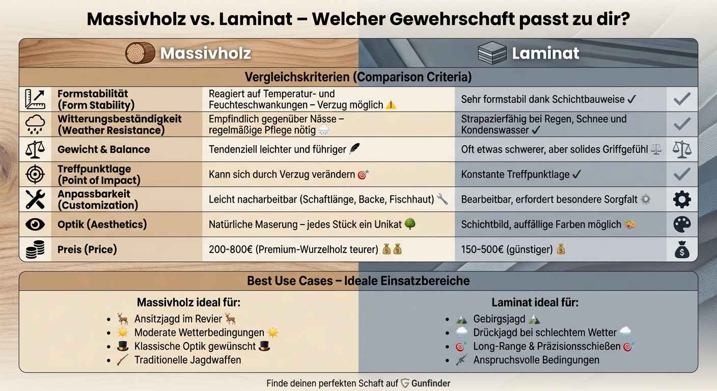 Solid Wood vs Laminate Rifle Stocks: Direct Comparison of All Features