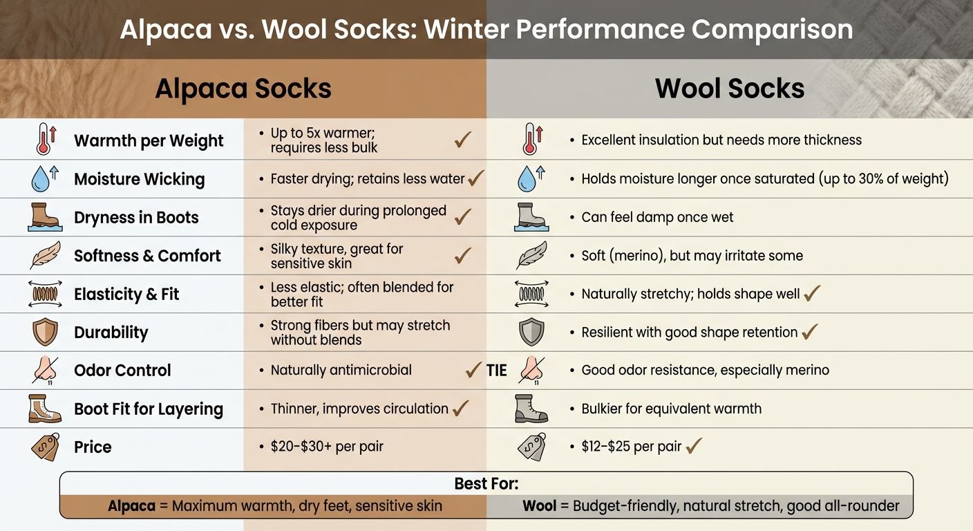 Alpaca vs Wool Socks Winter Performance Comparison Chart