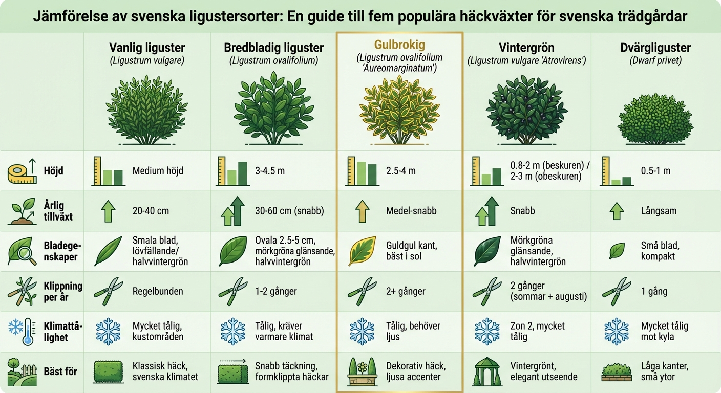 Jämförelse av 5 ligustersorter för svenska trädgårdar
