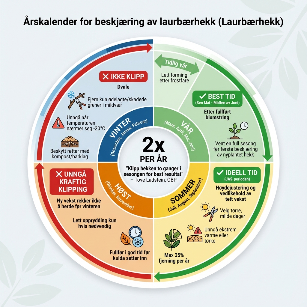 Klippekalender for laurbærhekk gjennom året