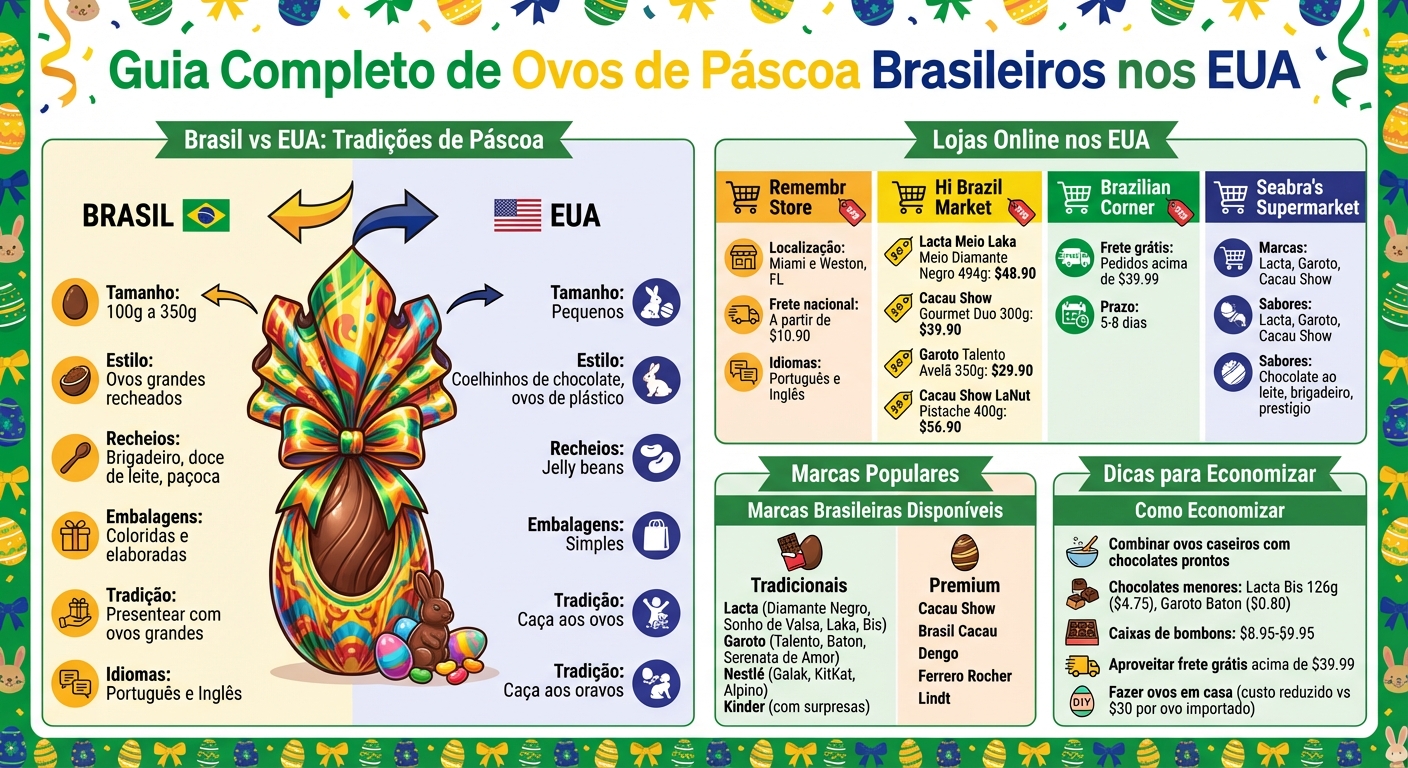 Comparação: Ovos de Páscoa Brasileiros vs Americanos - Tamanhos, Preços e Onde Comprar nos EUA