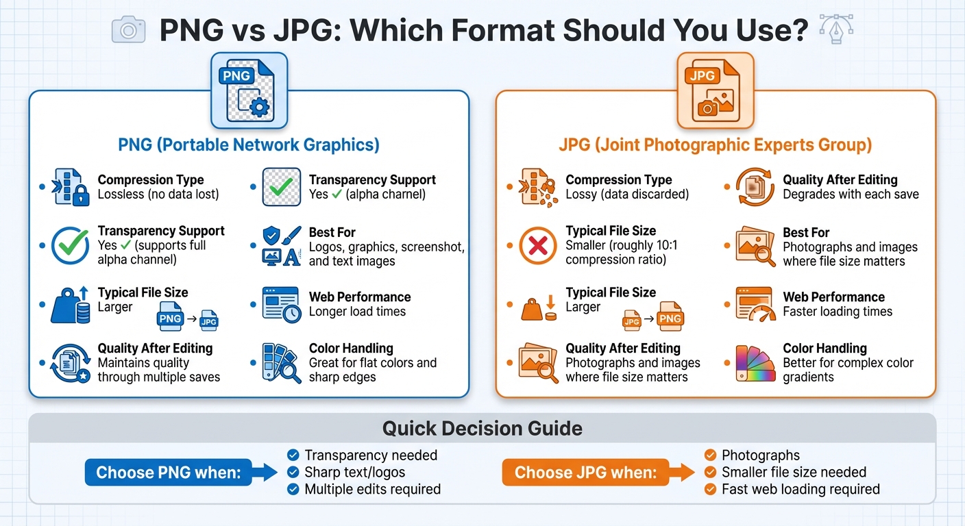 PNG vs JPG Format Comparison Chart