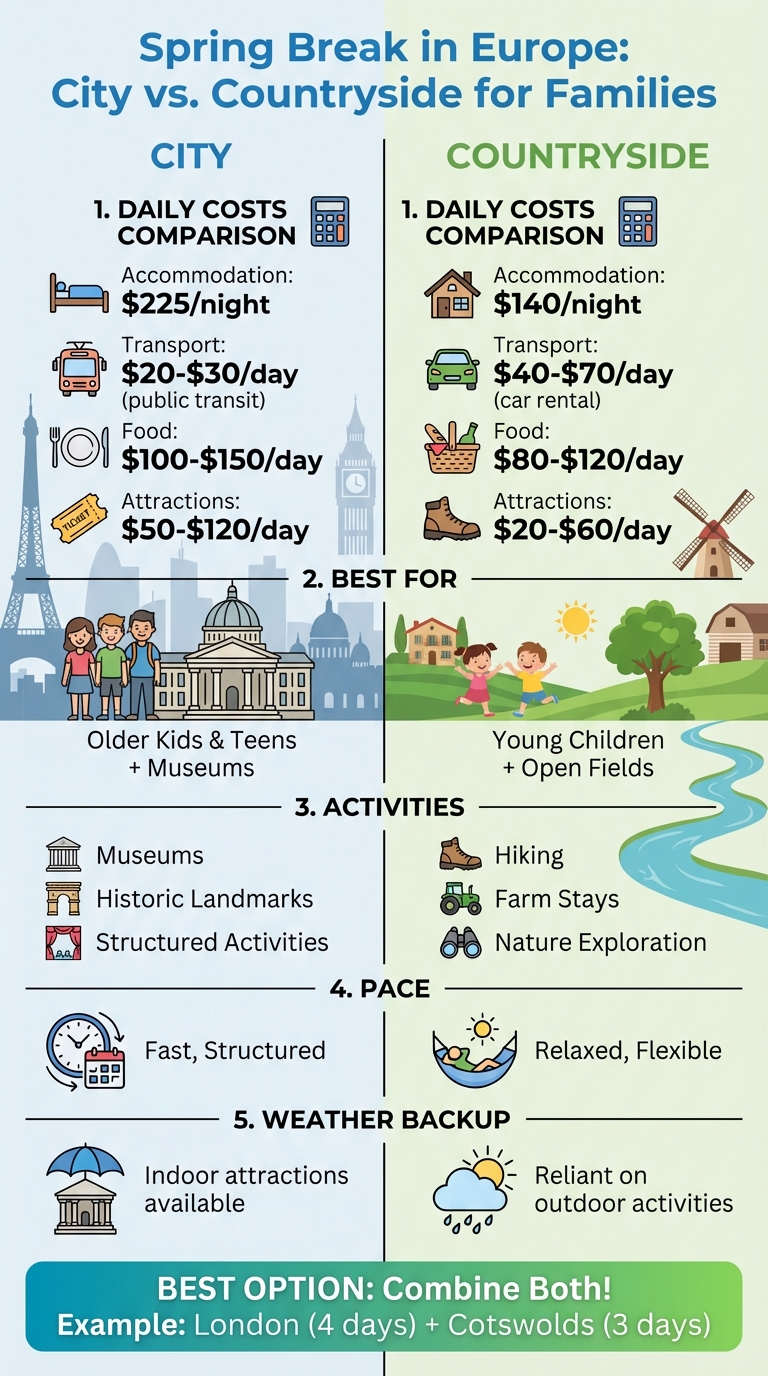 European Spring Break: City vs Countryside Cost and Activity Comparison for Families