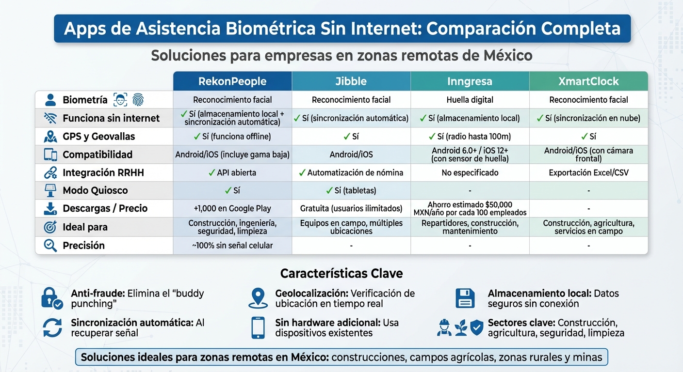 Comparación de Apps de Asistencia Biométrica Sin Internet en México
