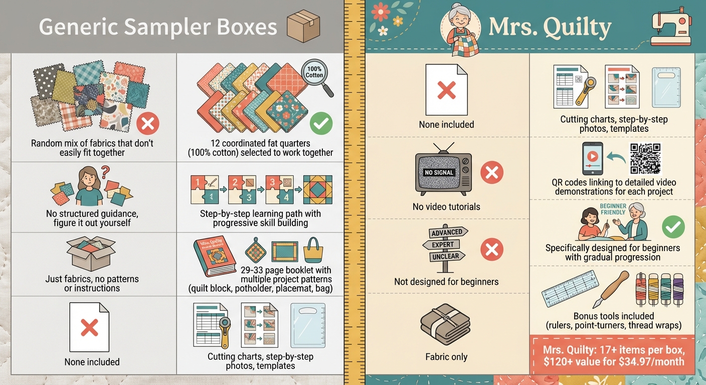 Mrs. Quilty vs Generic Sampler Boxes: Complete Comparison for Beginner Quilters