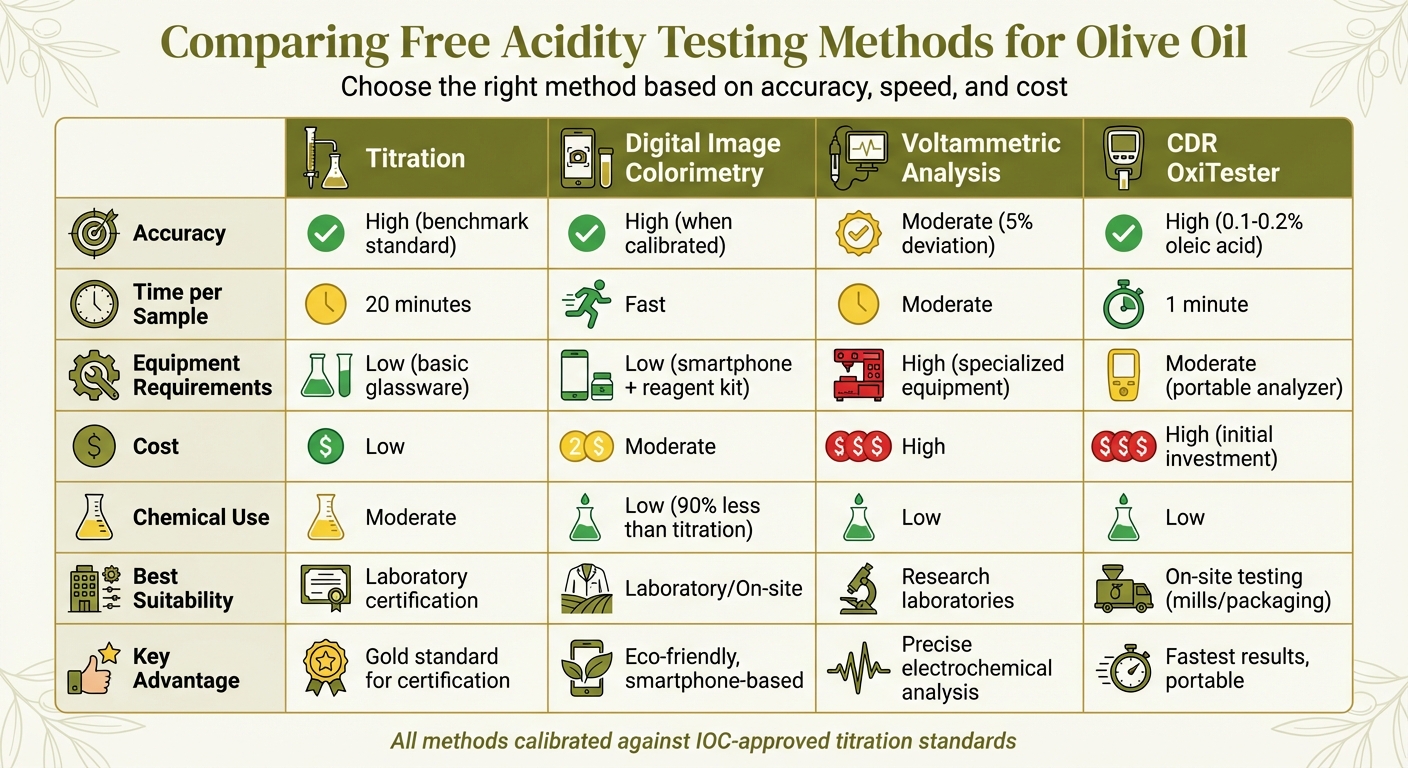 Olive Oil Free Acidity Testing Methods Comparison Chart