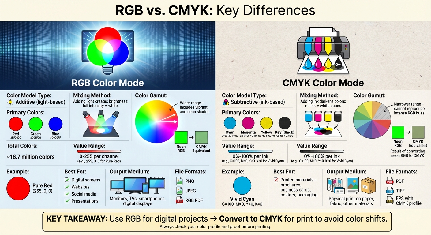 RGB vs CMYK Color Modes Comparison Chart for Print and Digital Design