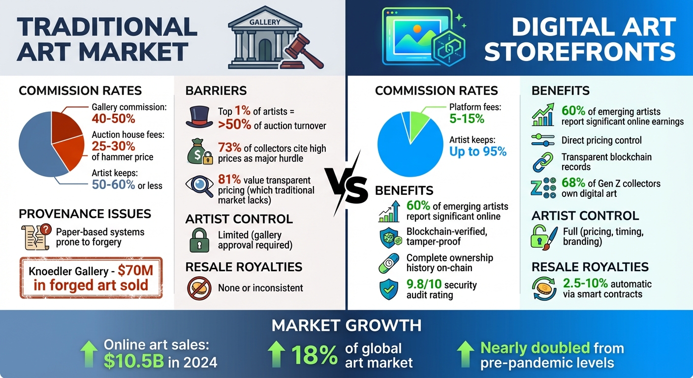Traditional Art Market vs Digital Art Storefronts: Commission Rates and Artist Benefits Comparison