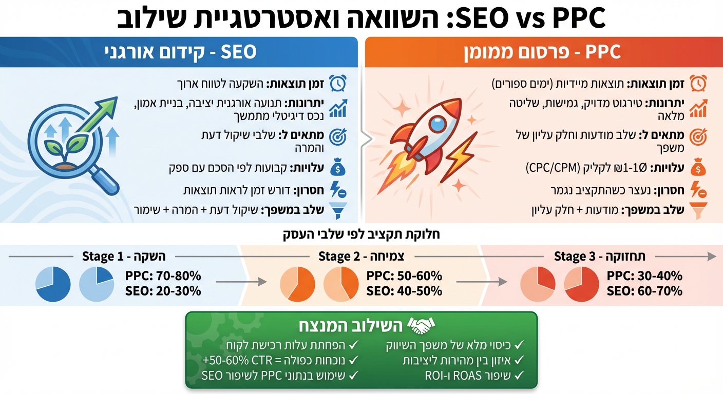 השוואה בין SEO לפרסום ממומן: יתרונות, עלויות ושילוב אסטרטגי