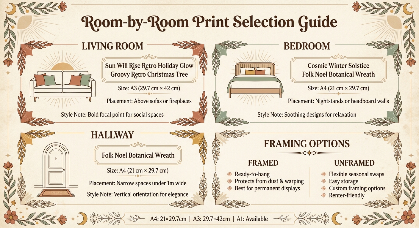 Vintage Boho Holiday Prints Room-by-Room Size and Style Guide