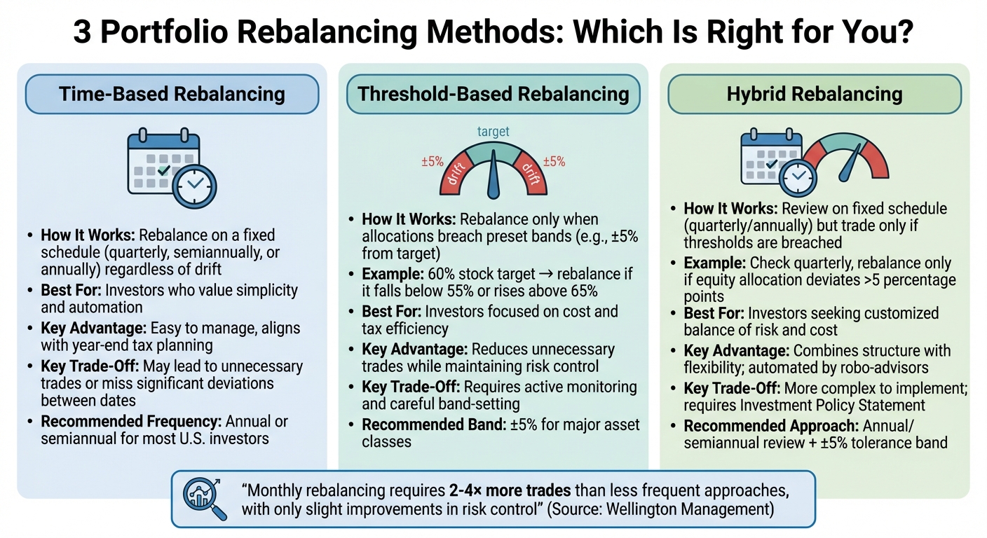 Portfolio Rebalancing Methods Comparison: Time-Based vs Threshold-Based vs Hybrid