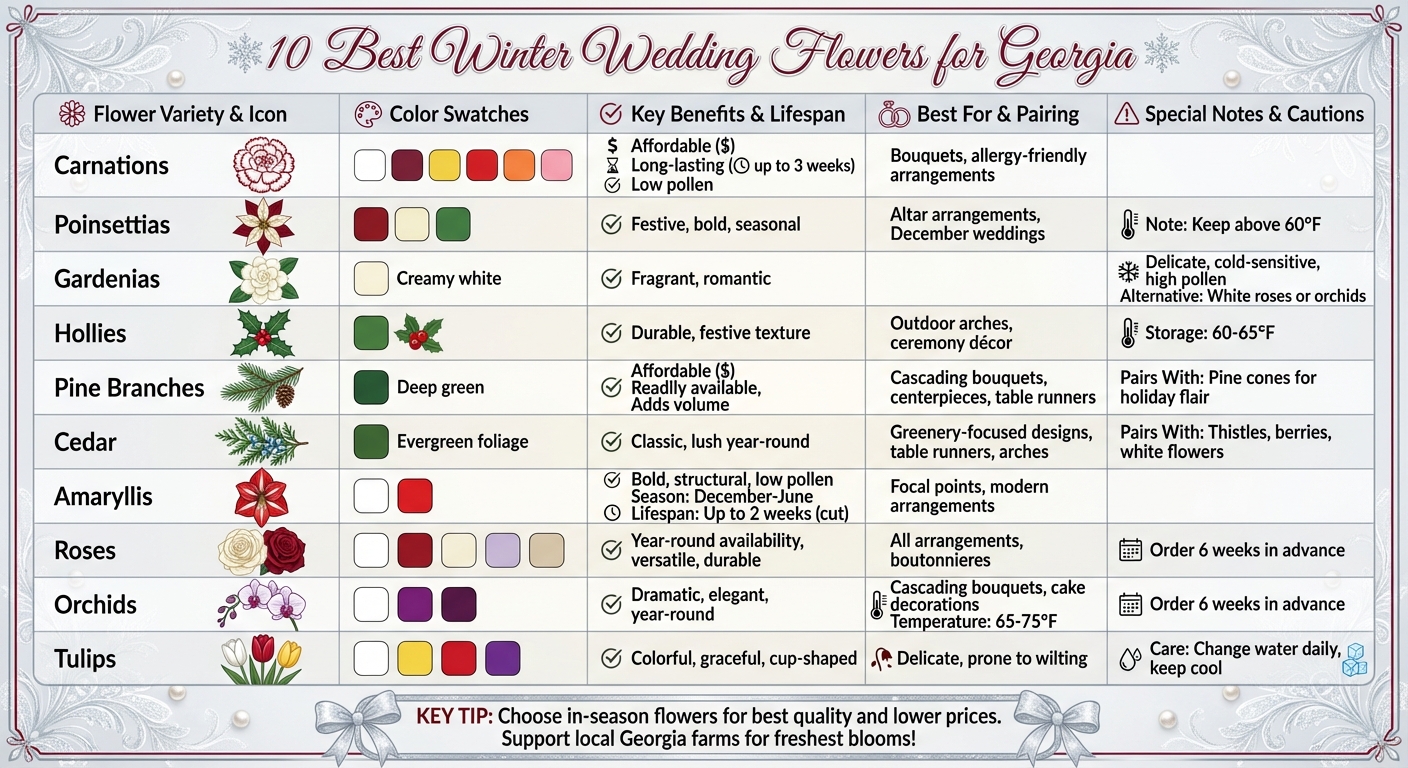 10 Best Winter Wedding Flowers for Georgia: Quick Comparison Guide