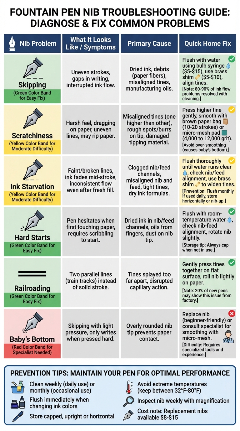 Common Fountain Pen Nib Problems: Causes and Quick Fixes Guide