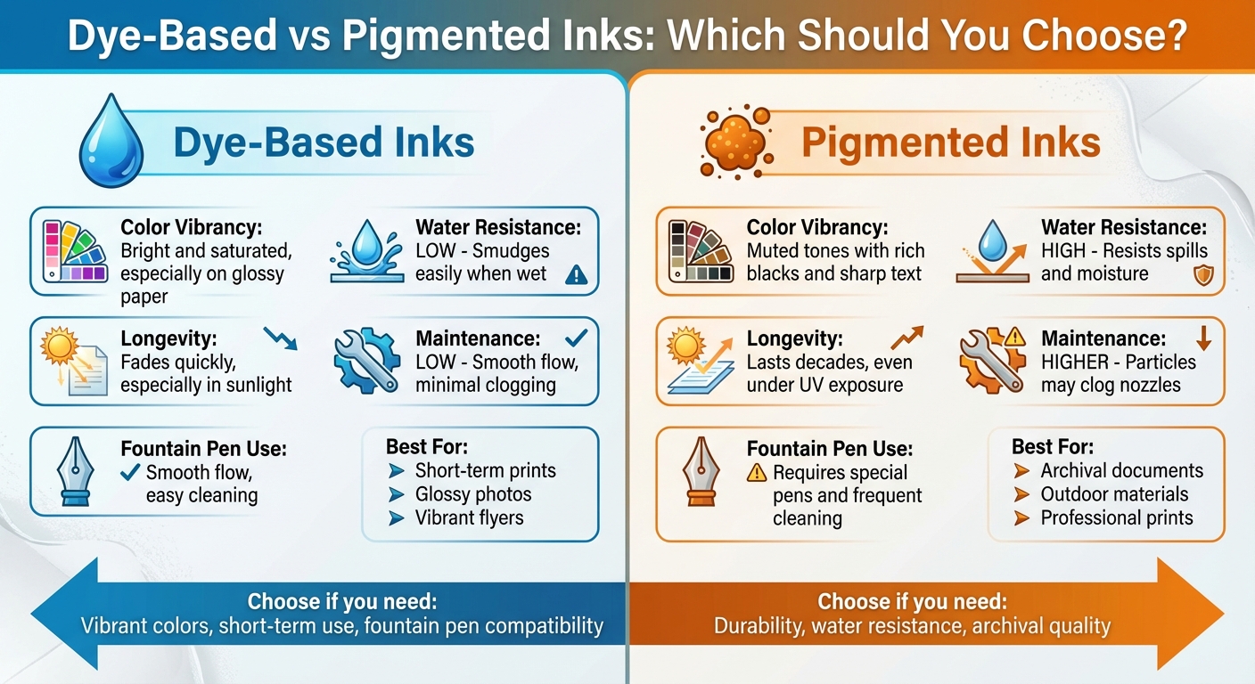 Dye-Based vs Pigmented Inks Comparison Chart