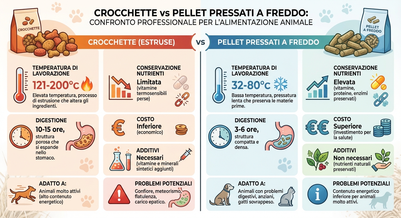 Confronto tra crocchette estruse e pellet pressati a freddo per animali domestici