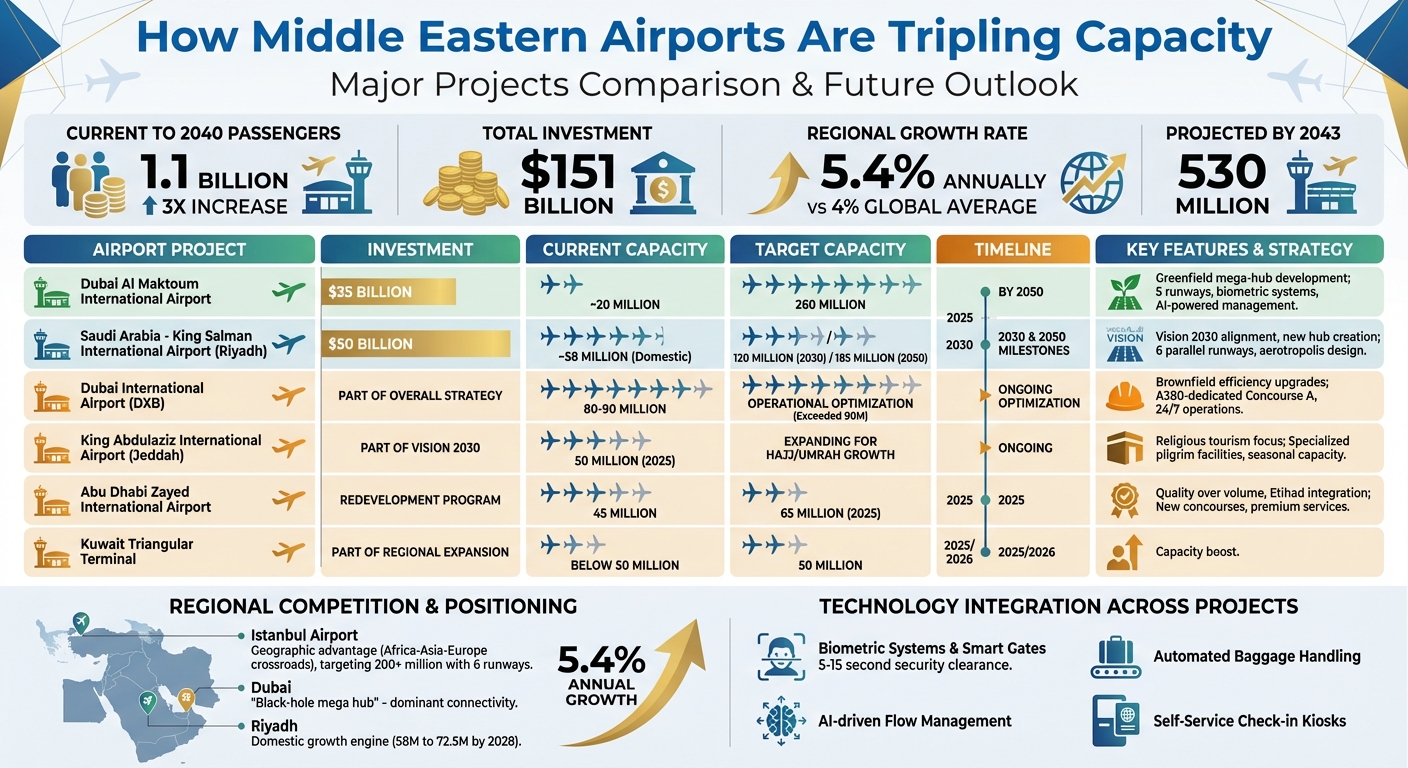 Middle Eastern Airport Expansion Projects: Capacity, Investment & Timeline Comparison 2025-2050