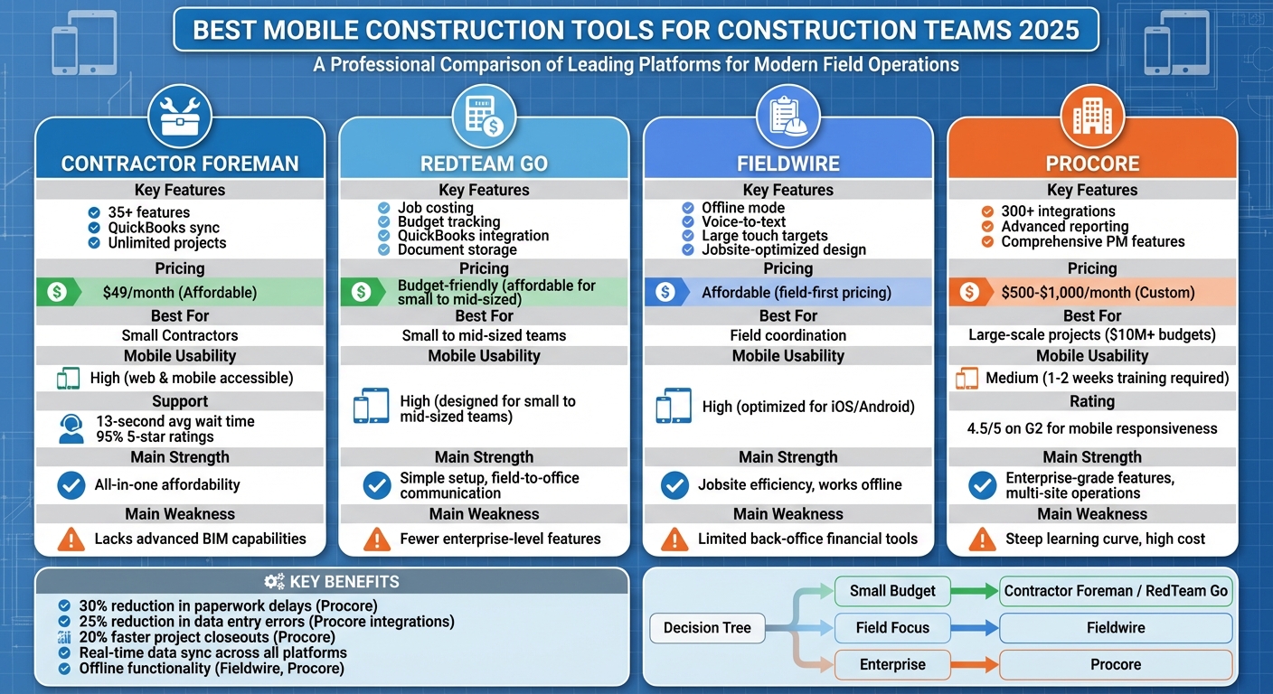 Mobile Construction Management Tools Comparison 2025: Features, Pricing & Best Use Cases