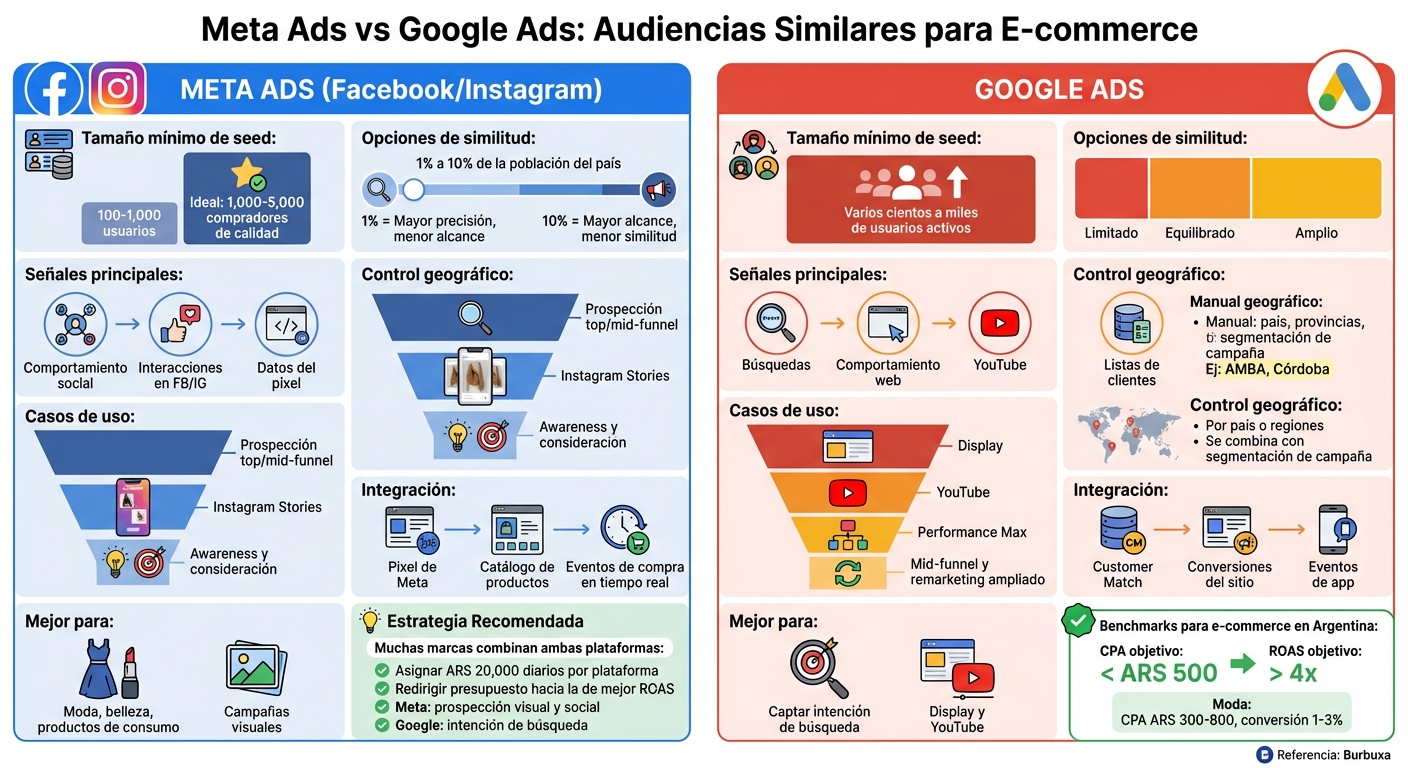 Comparación Meta Ads vs Google Ads para audiencias similares en e-commerce