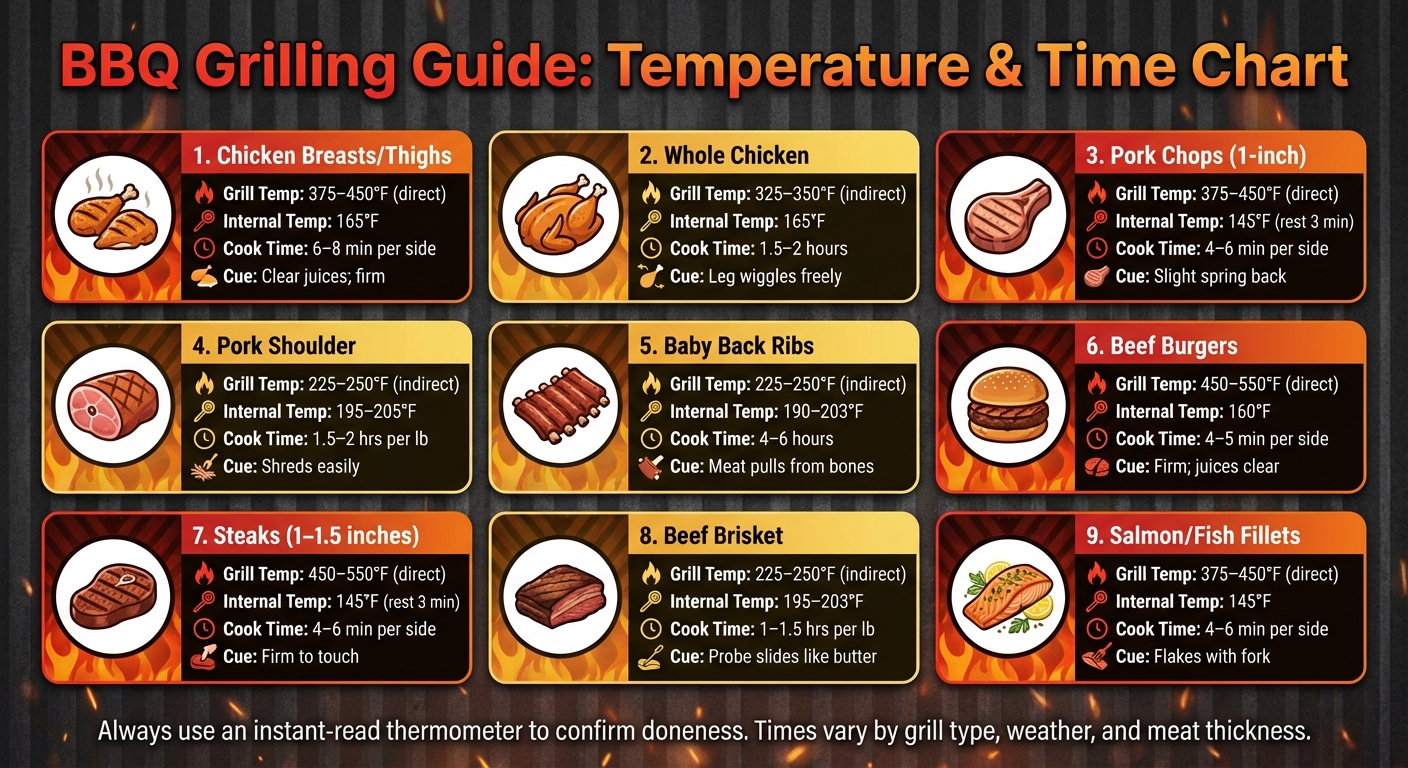 BBQ Grilling Temperature and Time Guide for Different Meats