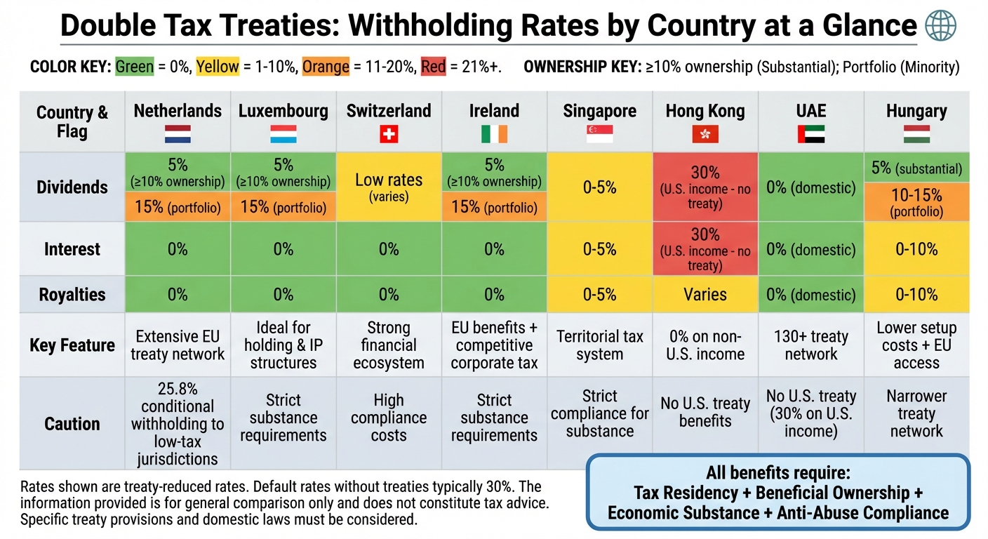 Double Tax Treaty Withholding Rates Comparison by Country