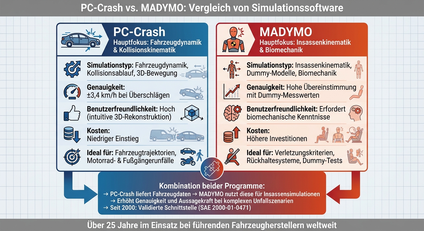 PC-Crash vs MADYMO: Vergleich der Simulationssoftware für Unfallrekonstruktion