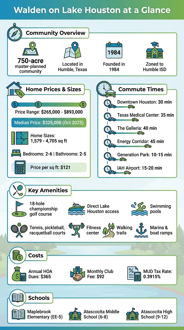 Walden on Lake Houston Quick Reference Guide: Prices, Commutes & Amenities