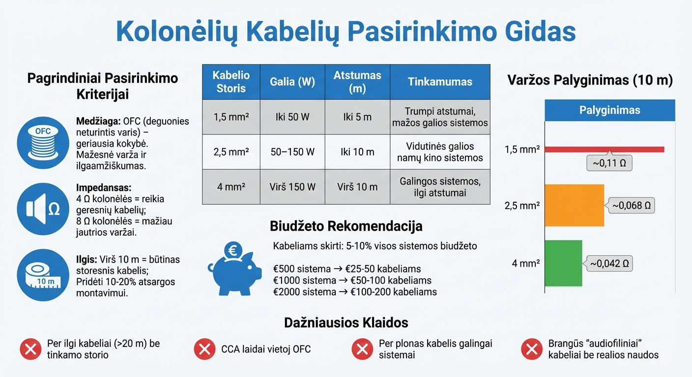 Kolonėlių kabelių pasirinkimo gidas pagal galią ir atstumą
