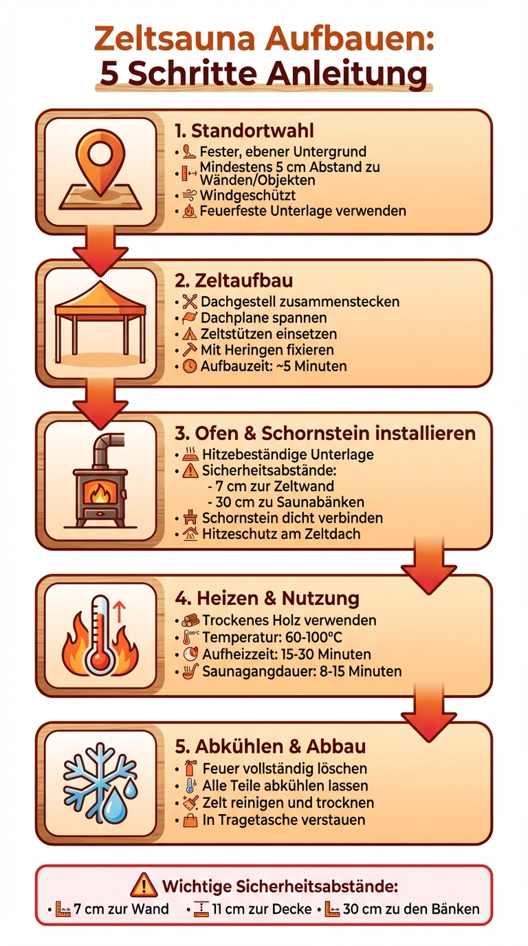 Zeltsauna Aufbau: 5-Schritte-Anleitung mit Sicherheitsabständen