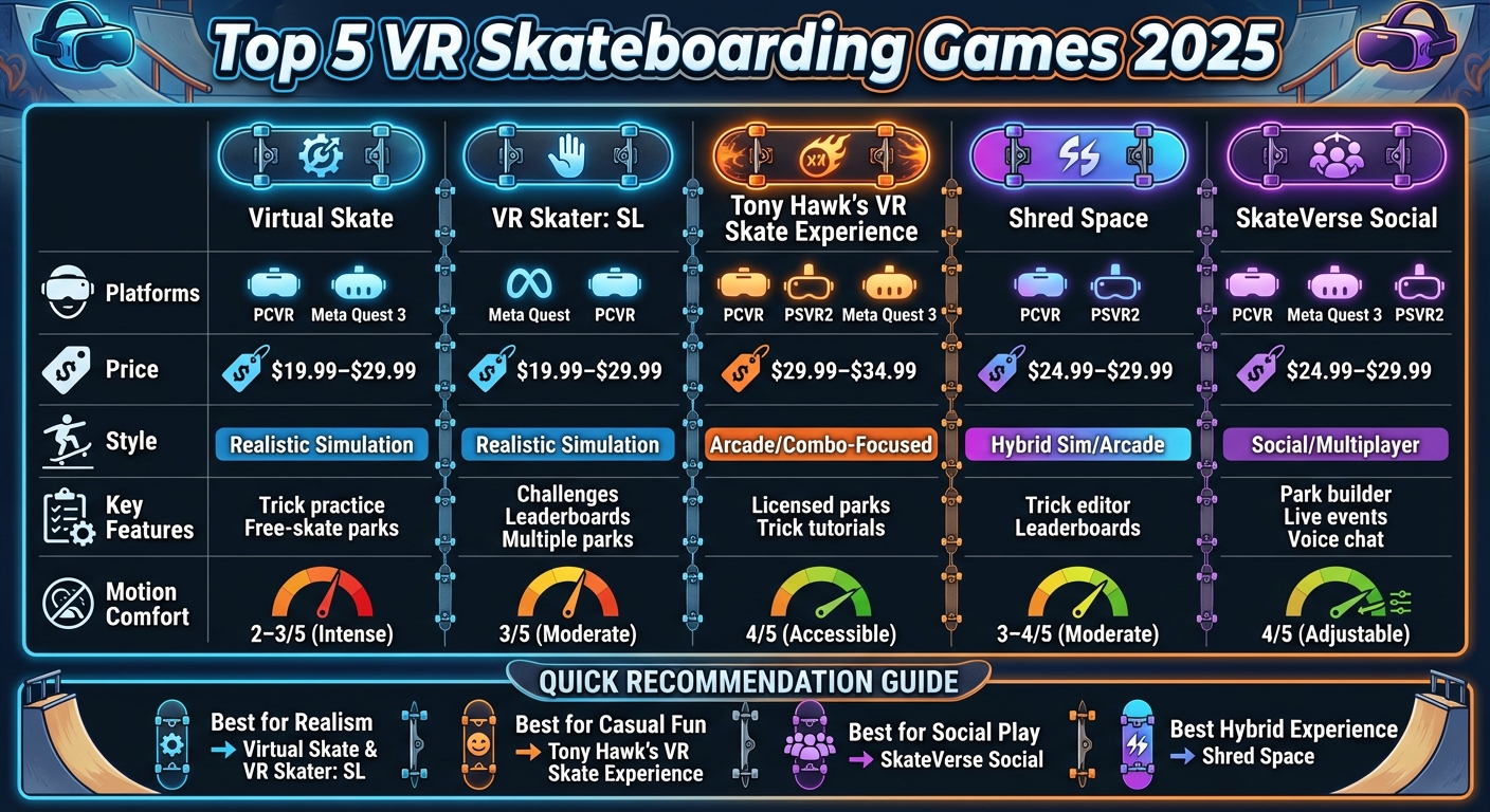 Top 5 VR Skateboarding Games 2025: Platform, Price & Features Comparison