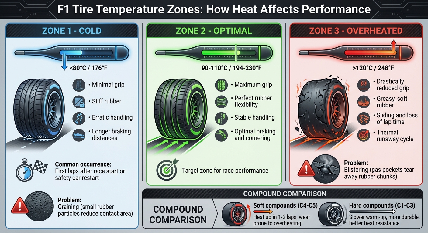 F1 Tire Temperature Zones and Performance Impact