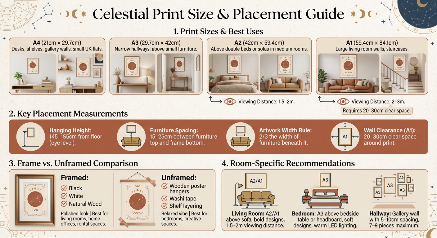 Celestial Zodiac Print Size and Placement Guide for Different Room Types