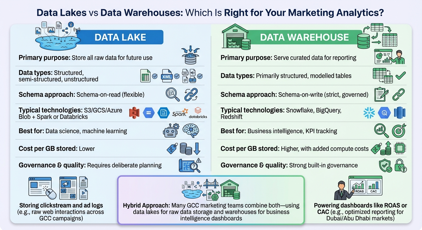 Data Lakes vs Data Warehouses: Key Differences for Marketing Analytics
