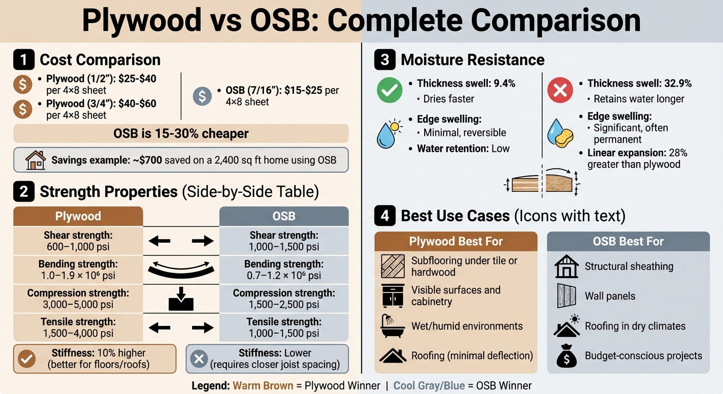 Plywood vs OSB Comparison Chart: Cost, Strength, and Moisture Resistance