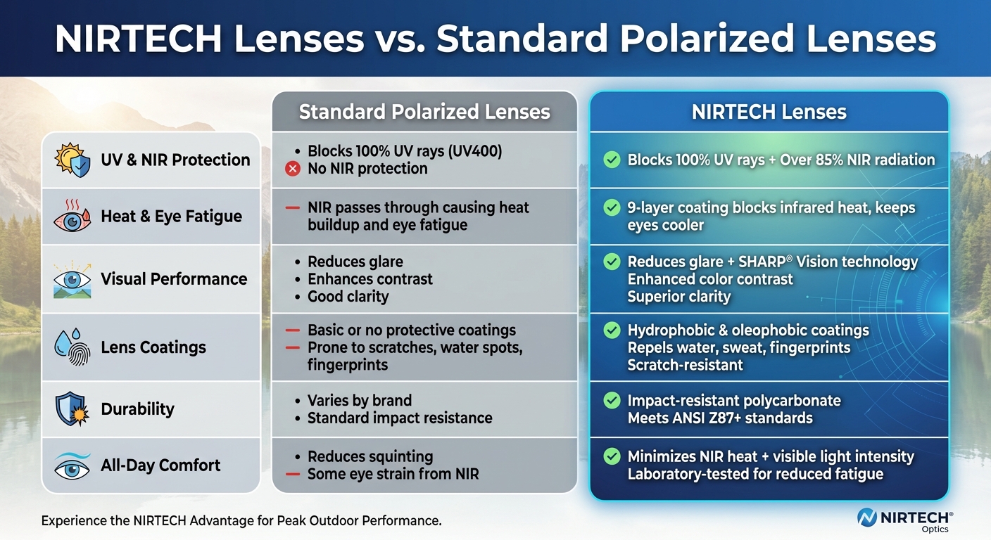 NIRTECH Lenses vs Standard Polarized Lenses Comparison Chart