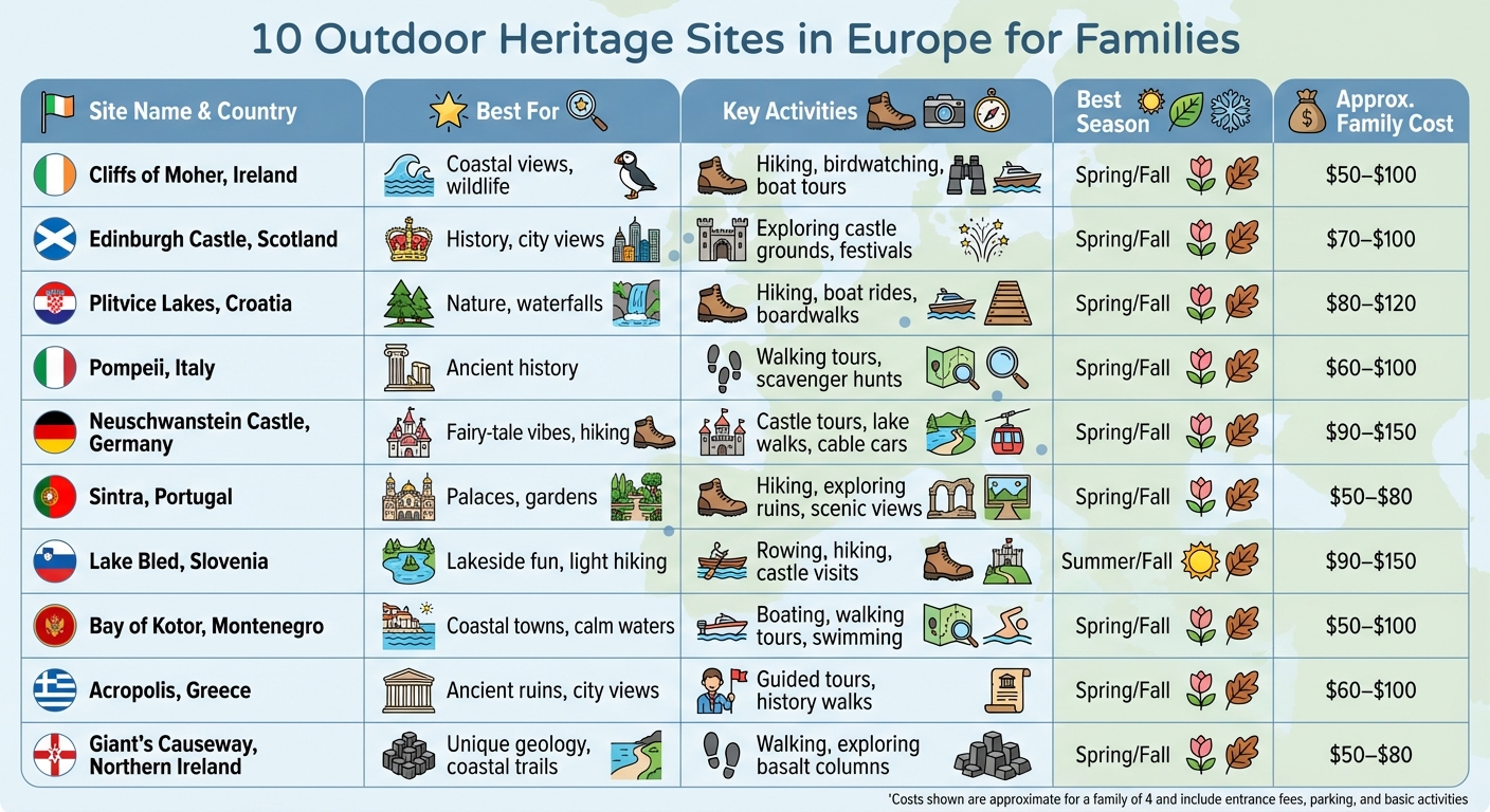 Quick Comparison Guide: 10 European Heritage Sites for Families